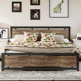 LIKIMIO Walnut King Bed Frame with Headboard & Footboard - Sturdy, Noise-Free Design with Ample Underbed Storage LIKIMIO
