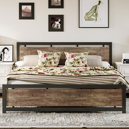 LIKIMIO Walnut King Bed Frame with Headboard & Footboard - Sturdy, Noise-Free Design with Ample Underbed Storage - WoodArtSupply