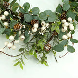 Christmas Wreath, Christmas Wreaths for Front Door, Winter Eucalyptus Wreath with Pine Cone and White Berry Wreath for Indoor Outdoor Farmhouse Wall Window Home Decoration. Furisin