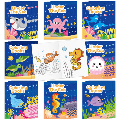JAPBOR Ocean Animals Coloring Books - 24PCS Under The Sea Mini Colouring Book Bulk for Kids Party Favors, Sea Animal Summer DIY Art Drawing Booklet Supplies, Birthday Painting Game Goodie Bag Fillers JAPBOR