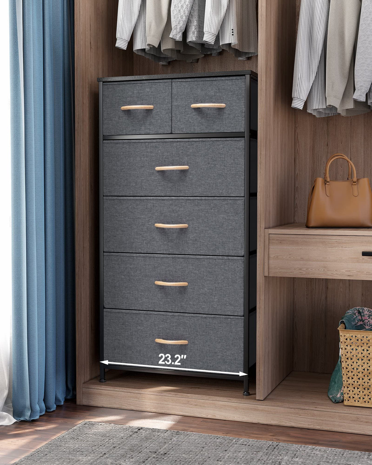 Crestlive Products Vertical Dresser Storage Tower - Sturdy Steel Frame, Wood Top, Easy Pull Fabric Bins, Wood Handles - Organizer Unit for Bedroom, Hallway, Entryway, Closets - 6 Drawers (Gray) Crestlive Products