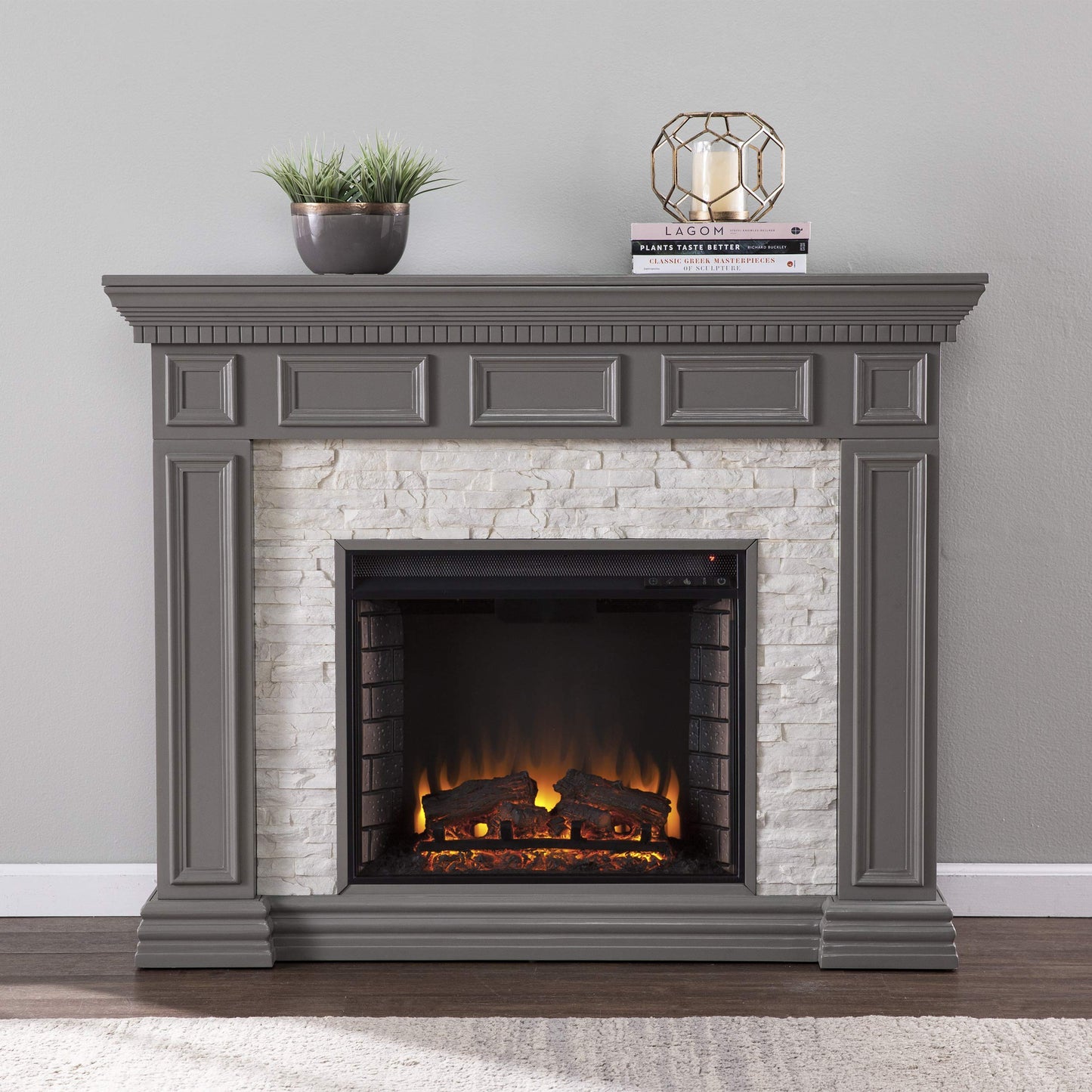 SEI Furniture Dakesbury Faux Stacked Stone 50" Electric Fireplace, Gray