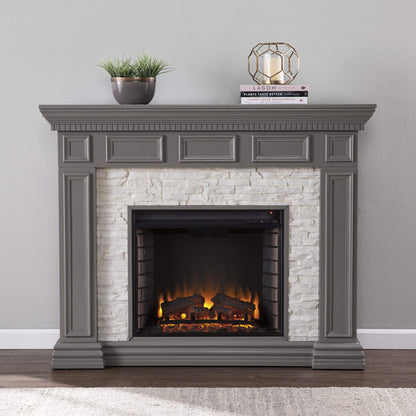 SEI Furniture Dakesbury Faux Stacked Stone 50" Electric Fireplace, Gray