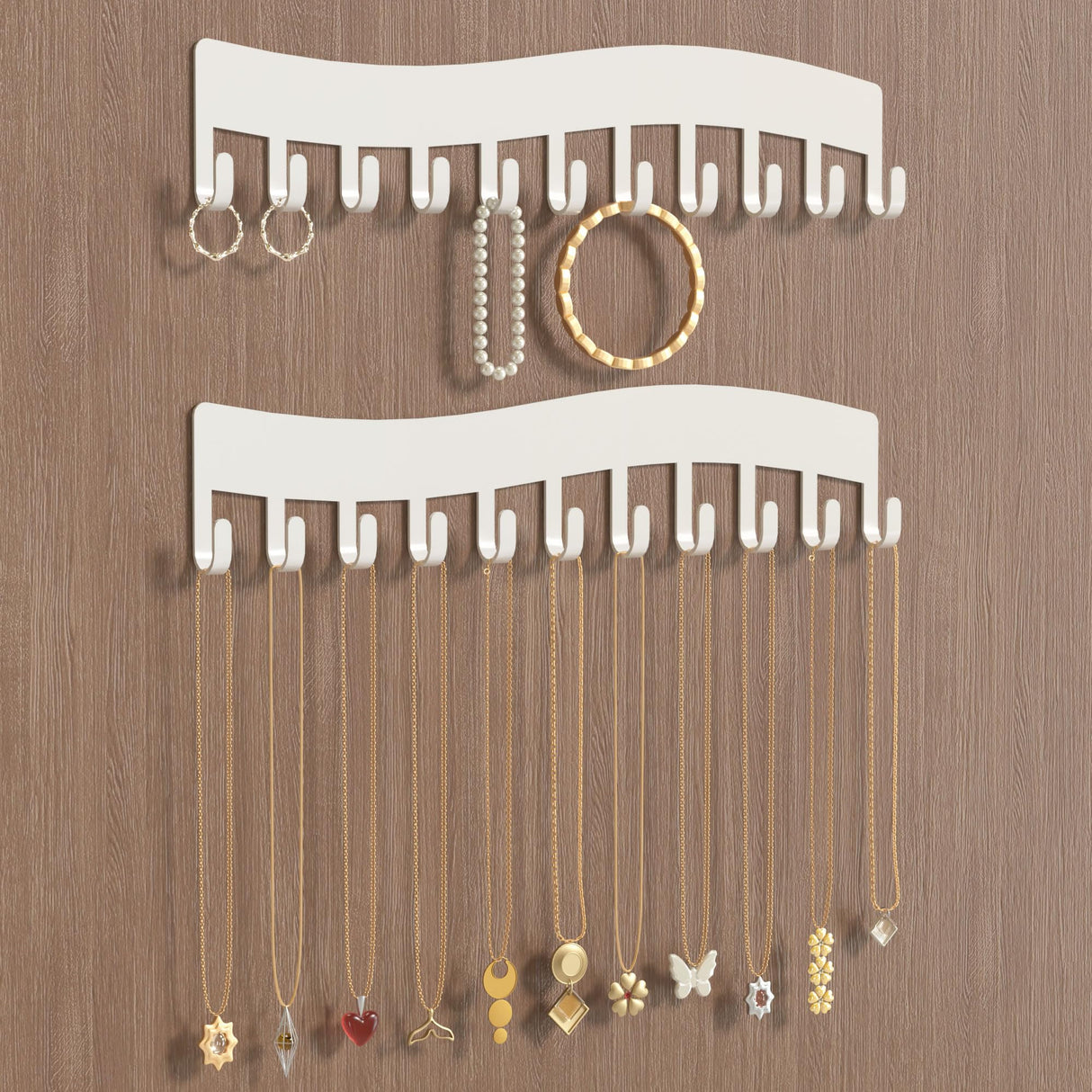 Josmimic Wall Necklace Organizer Holder: Wall Mounted Jewelry Hanging Storage Necklaces Display Hanger White Josmimic