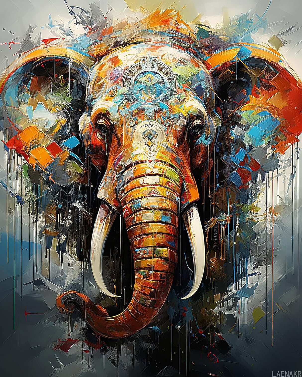 LAENAKR Paint by Numbers Elephant for Adults, Acrylic Oil Painting by Numbers Kits for Beginner with Paintbrushes Brushes Paintwork Art Canvas for Home Decor 16x20 inch / 40x50 cm LAENAKR