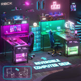 Aheaplus Small L Shaped Gaming Desk with LED Lights & Power Outlets, Reversible L-Shaped Computer Desk with Monitor Stand & Storage Shelf, Corner Desks Home Office Desk with Storage Bag, Rustic Brown Aheaplus