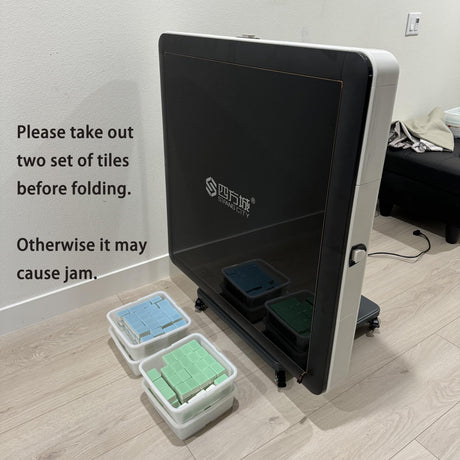 Sifang City (42mm/1.6inch) Chinese Style Folding Automatic Mahjong Table, American 110V, 8ft Cable, Includes 2 Dices, Glass Table Cover, 2 Sets Jade Style 144 Tiles (42mm White) 四方城42号玉石牌可折叠麻将机 SXTL