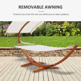 Outsunny 13FT Wooden Arc Hammock with Canopy, Outdoor Hammock Bed with Wood Arc Stand for Patio Balcony Garden Backyard, White Outsunny