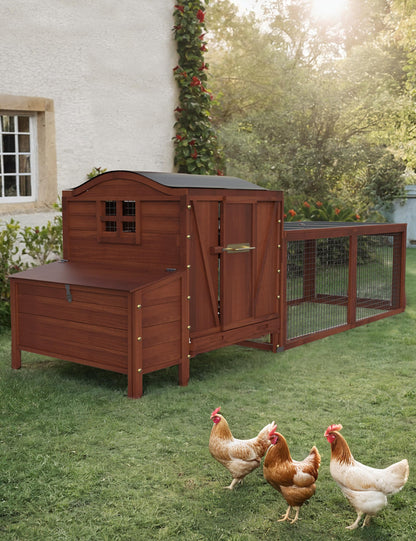 VerisShade Chicken Coop, Wooden Chicken Coop for 3-5 Chickens, 106in Outdoor Chicken Coop with Run, Waterproof Roof, Nesting Box, Pull Out Trays and Ramp, Red Train