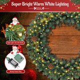 Prelit Christmas Wreath 48 Inches Large Outdoor Christmas Wreath 162 Warm White LED Lights, Artificial Lighted Christmas Wreath Winter Wreath with 460 PVC Tips Vivid Pine Cones and Berry Clusters Abbrevi