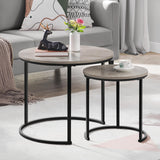 Yaheetech Nesting Coffee Table Set of 2, Nesting Table, Rustic Stacking Side Tables, Nesting End Table Set w/Round Wooden Tabletop and Sturdy Metal Base for Living Room,Small Space, Gray Yaheetech