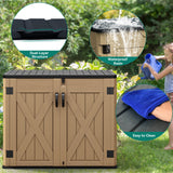 YITAHOME Outdoor Horizontal Storage Shed with X-Shaped Lockable Door, 35 Cu Ft Weather Resistant Resin Tool Shed w/o Shelf, Ideal for Bike, Trash Cans, Garden Tools, Lawn Mowers, Brown YITAHOME