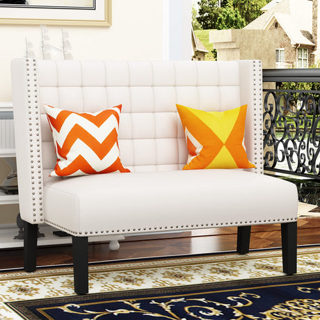 46" Small Modern Loveseat Settee Sofa 2-Seat Sofa Couch Tufted Love Seat Dining Bench with Nail Head Trim Back Banquette Sofas for Living Room Small Space Entryway Hallway,White Tongli