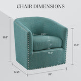 Madison Park Swivel Barrel Accent Chair, Upholstered Curved Back with 7-Inch Thick Woven Cushion, 360° Swivel, Nailhead Trim, Comfy Chair for Living Room, Bedroom, Office, 28" Wide, Teal, Tyler Madison Park