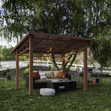 LUE BONA 10x12 Hardtop Gazebo, Outdoor Pergola Metal Roof Gazebo with Wooden Frame, Patio Gazebo Canopy with Curtains, Permanent Pavilion Grill Gazebo for Deck, Patio, Backyard, Garden LUE BONA