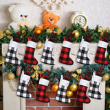 Skylety 24 Pcs Christmas Stockings Bulk Mini Xmas Buffalo Plaid Stocking Plush Cuff Hanging Decorations for Holiday Party Favors(24 Pcs,Red Black, Black White,Plaid) Skylety
