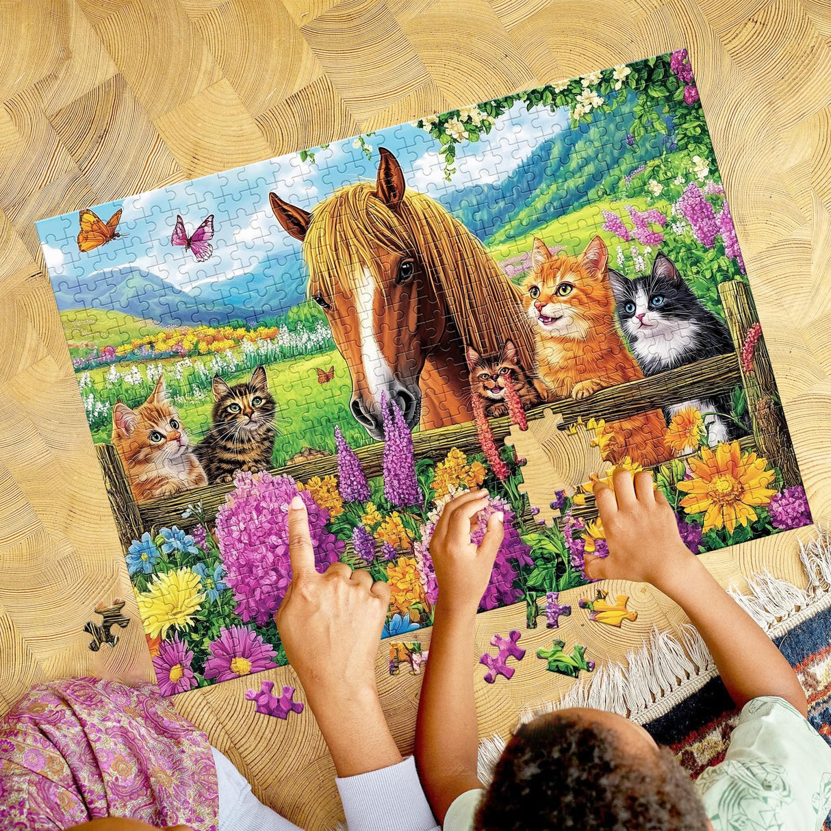 500 Piece Puzzle for Adults- Cats and Horses Puzzle| Recycled Paper Farm Jigsaw Puzzles 500 Pieces | Challenging Family Activity Great Gift Idea for Family Friends | Hard Puzzle Size 20.5X 15 inches Edsjegn