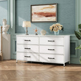 WLIVE Wide Fabric Dresser, 6 Drawer Dresser TV Stand for 60" TV, Dressers Bedroom Furniture Large Storage Tower Unit with Fabric Bins, White Dresser for Bedroom, Closet, Hallway, White WLIVE