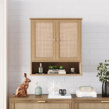 Reettic Rattan Two Door Wall Cabinet, Wooden Medicine Cabinet, Wall Mounted Bathroom Storage Cabinet with Inner Adjustable Shelf, for Bathroom, Kitchen, Entryway, Natural BMGZ103M Reettic