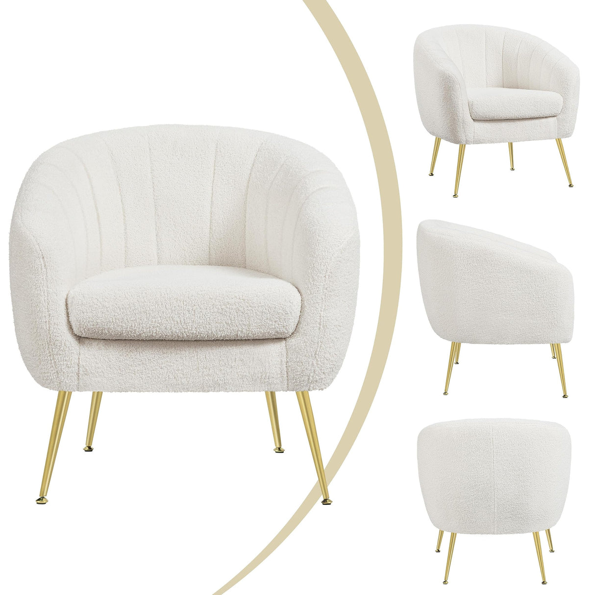 Yaheetech Sherpa Fabric Accent Chair, Modern Cozy Vanity Chair with Gold Metal Legs, Boucle Fabric Armchair with Removable Seat Cushion for Living Room Bedroom Office Guest Room, Ivory Yaheetech