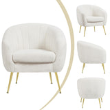 Yaheetech Sherpa Fabric Accent Chair, Modern Cozy Vanity Chair with Gold Metal Legs, Boucle Fabric Armchair with Removable Seat Cushion for Living Room Bedroom Office Guest Room, Ivory Yaheetech