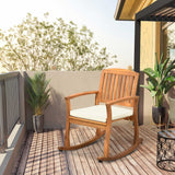 Outsunny Outdoor Rocking Chair with Cushion, Acacia Wood Patio Rocker for Backyard, Patio, Home, Teak Tone Outsunny