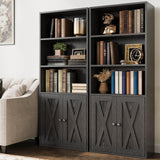 IRONCK Industrial Bookshelves and Bookcases with Doors 11.8 in Depth Set of 2 Floor Standing 5 Shelf Display Storage Shelves Bookcase Home Decor Furniture for Home, Office, Living Room, Bedroom IRONCK