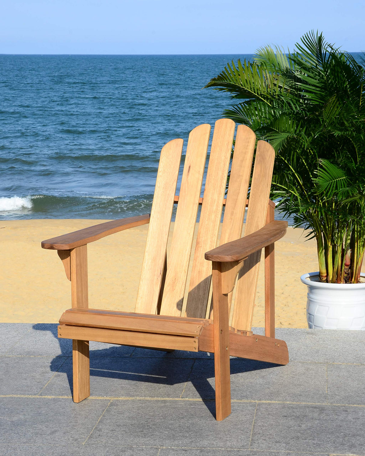 Safavieh PAT7027A Outdoor Collection Topher Teak Adirondack Chair, Natural Safavieh
