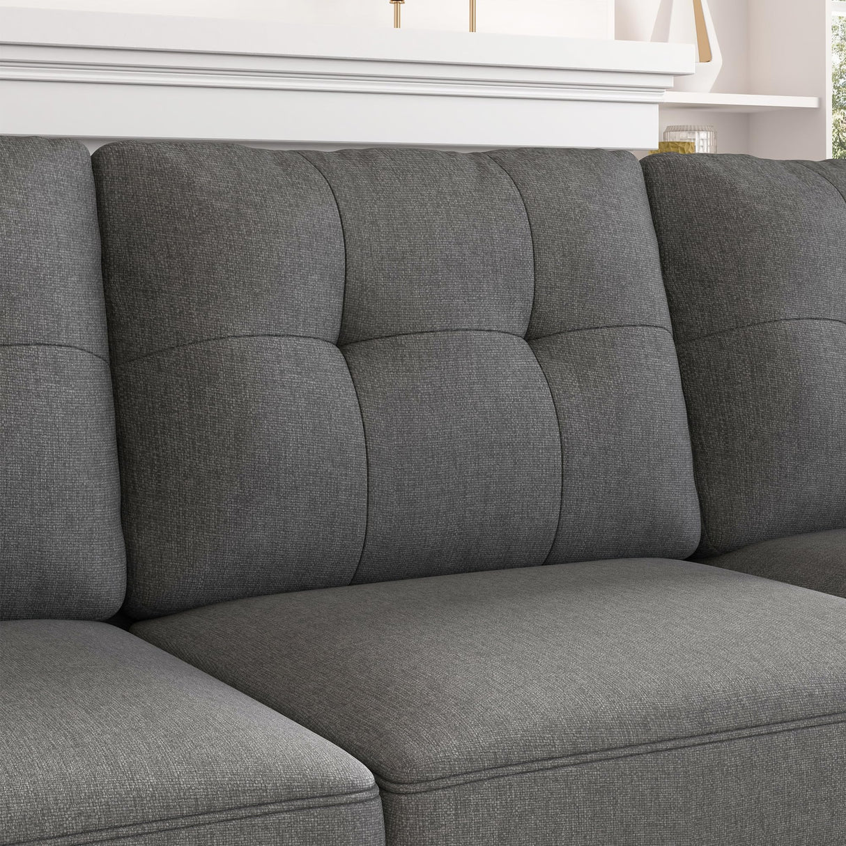 HONBAY Reversible Sectional Sofa L-Shape Sofa Convertible Couch 4-Seater Sofas Sectional for Apartment Dark Grey HONBAY