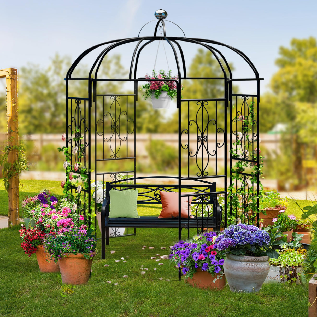 YITAHOME Birdcage Shape Garden Arch Arbors, 9.8'H x 6.8'W Pergola Pavilion for Climbing Plants Outdoor, Wedding Arches for Ceremony Party, Metal Garden Arbor for Patio, Backyard (Black) YITAHOME