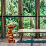 Greenage Cedar Roots Multibeads Stands End Table 13.8“x13.8”x23.6 Wooden Live Edge Side Table for Living Room Bedroom Home Decor Courtyard Wooden Stool Greenage