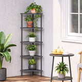 HOOBRO Corner Shelf Stand, Industrial 5-Tier Wall Corner Bookshelf with Metal Frame, Plant Corner Display Shelf, Corner Bookcase for Small Spaces, Bedroom, Living Room, Black BK33CJ01 HOOBRO