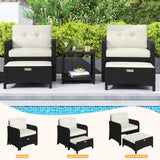 Yaheetech 5 Piece Patio Conversation Set with Ottomans, PE Wicker Balcony Furniture, Rattan Lounge Sofa with Cushions & Pillows, 2 Chairs & Side Table for Backyard, Porch, Garden, Black/Beige Yaheetech