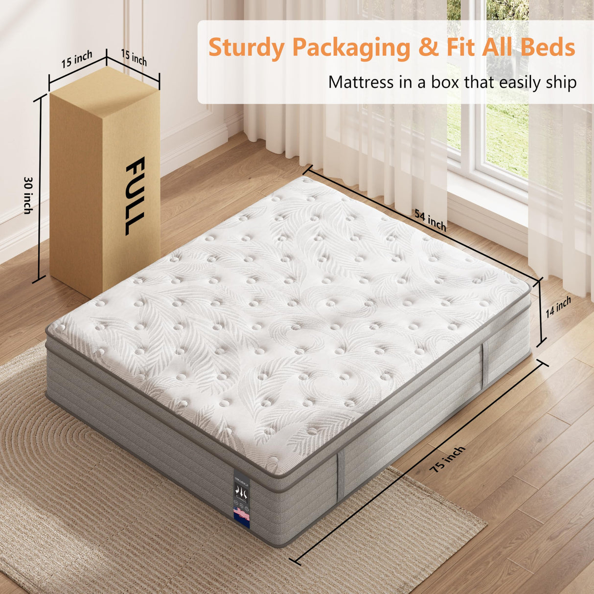Full Size Mattress 14 inch, Medium Firm Hybrid Mattress with Cooling Gel Memory Foam, Full Mattress in a Box, Independent Spring for Motion Isolation, Pressure Relief & Upgraded Support, CertiPUR-US Pamag pieeoo