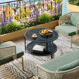 SAYGOER 27.6'' Round Coffee Table 2 Tier Black Glass Coffee Tables with Storage Shelf for Large or Small Space Modern Simple Sofa Table for Living Room Home Office, Easy Assembly… SAYGOER