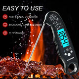 KULUNER TP-01 Waterproof Digital Instant Read Meat Thermometer with 4.6 Folding Probe Backlight Calibration Function for Cooking Food Candy, BBQ Grill, Liquids,Beef(Black) KULUNER