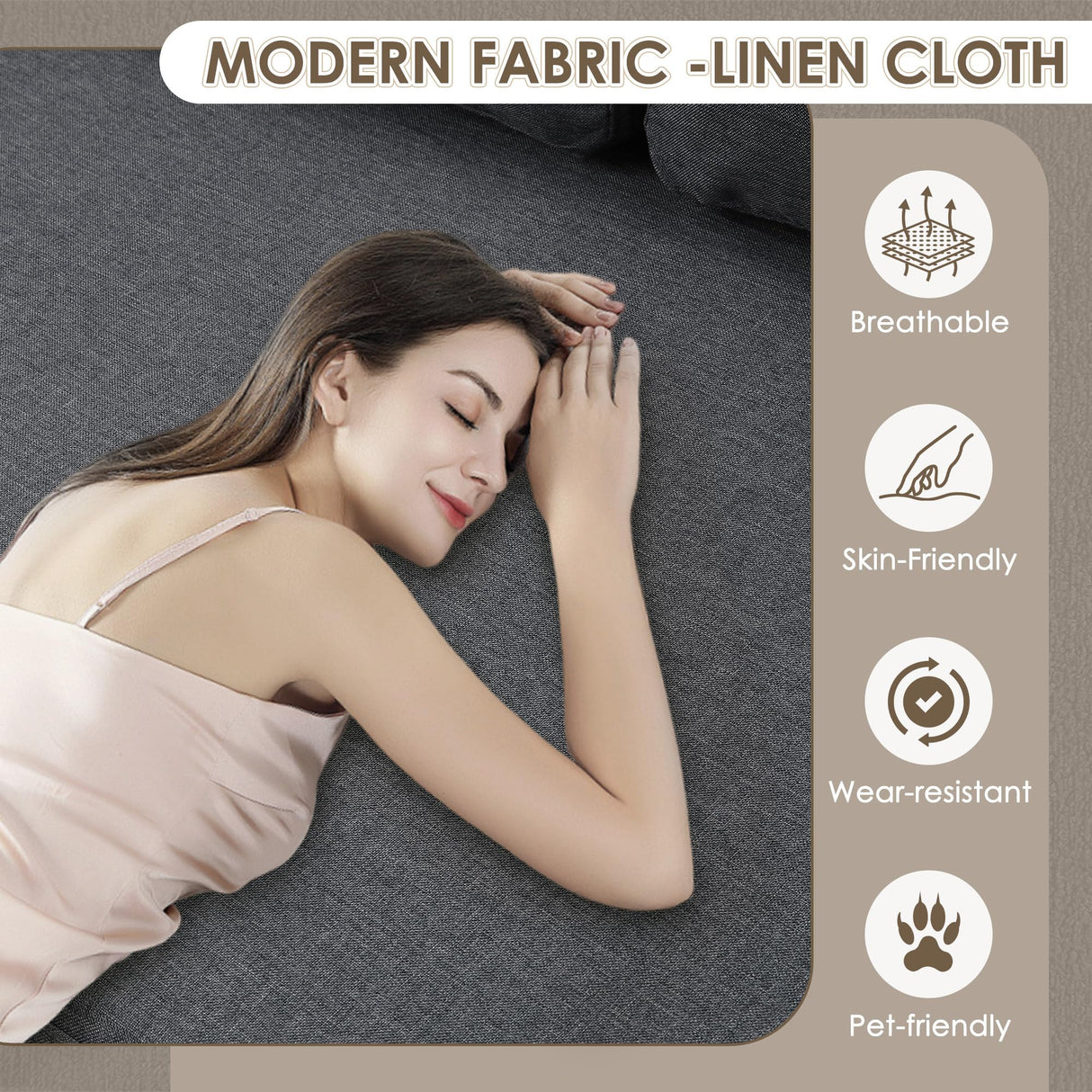 HIFIT 112" Sectional Couches for Living Room- Pull Out Sleeper Sofa Couch w/Storage Chaise,Storage Armrest,LED Light&USB Port&Cupholder, Modern Linen U Shaped Home Sofa Living Room Furniture Set, Grey HIFIT