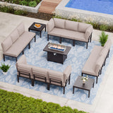 ASJMR Patio Furniture Set,15 Pieces Modern Outdoor Conversation Set w/43in Gas Fire Pit Table, Outdoor Metal Sectional Sofa with 55000 BTU Propane Fire Pit ASJMR