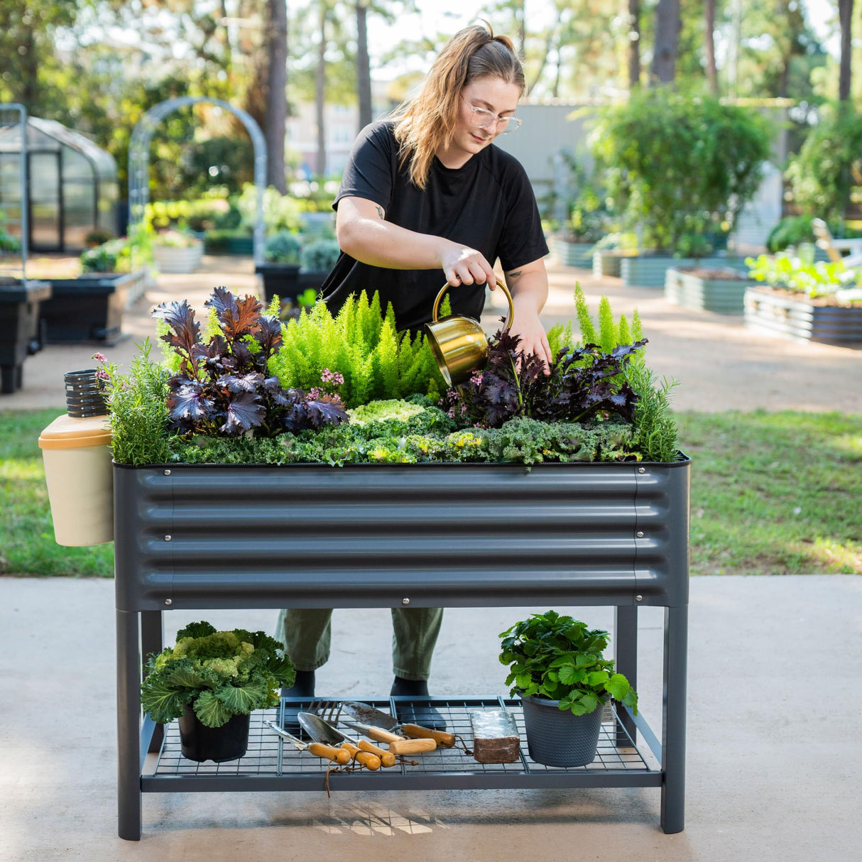 Elevated Raised Garden Bed-V Series, 2' x 4' Garden Beds with Legs & Storage Rack for Patio Porch, 700 Lbs Weight Capacity, Outdoor Planter Boxes for Gardening Herbs Vegetables Flowers, Pearl White Vego garden