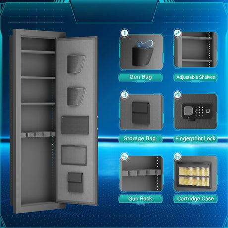 Pataku 53" in Wall Gun Safe Between Studs, Hidden Gun Safe with Multifunctional Lock and Removable Shelf, Rifle Wall Gun Safe for Storage Firearm Money Valuables(Black) Pataku