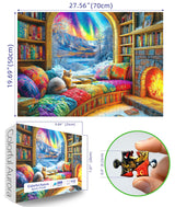 Northern Lights Landscape Jigsaw Puzzles for Adults Fantasy Fairy Cat 1000 Piece Book Room Puzzle for Adults with Letters on Back Challenging Family Puzzle Blueforest