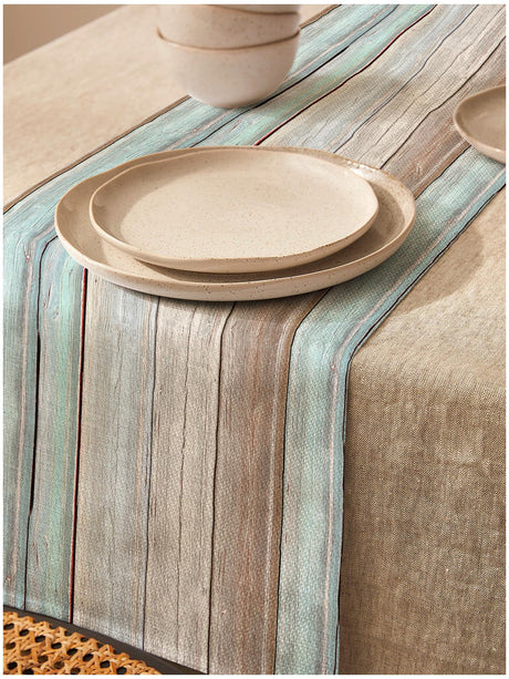 QWINEE Table Runner Farmhouse Wood Grain Pattern Coffee Table Runners Non-Slip Rectangle Table Setting Decor for Farmhouse Party Holiday Dinner Multicolor 13" x 72" QWINEE