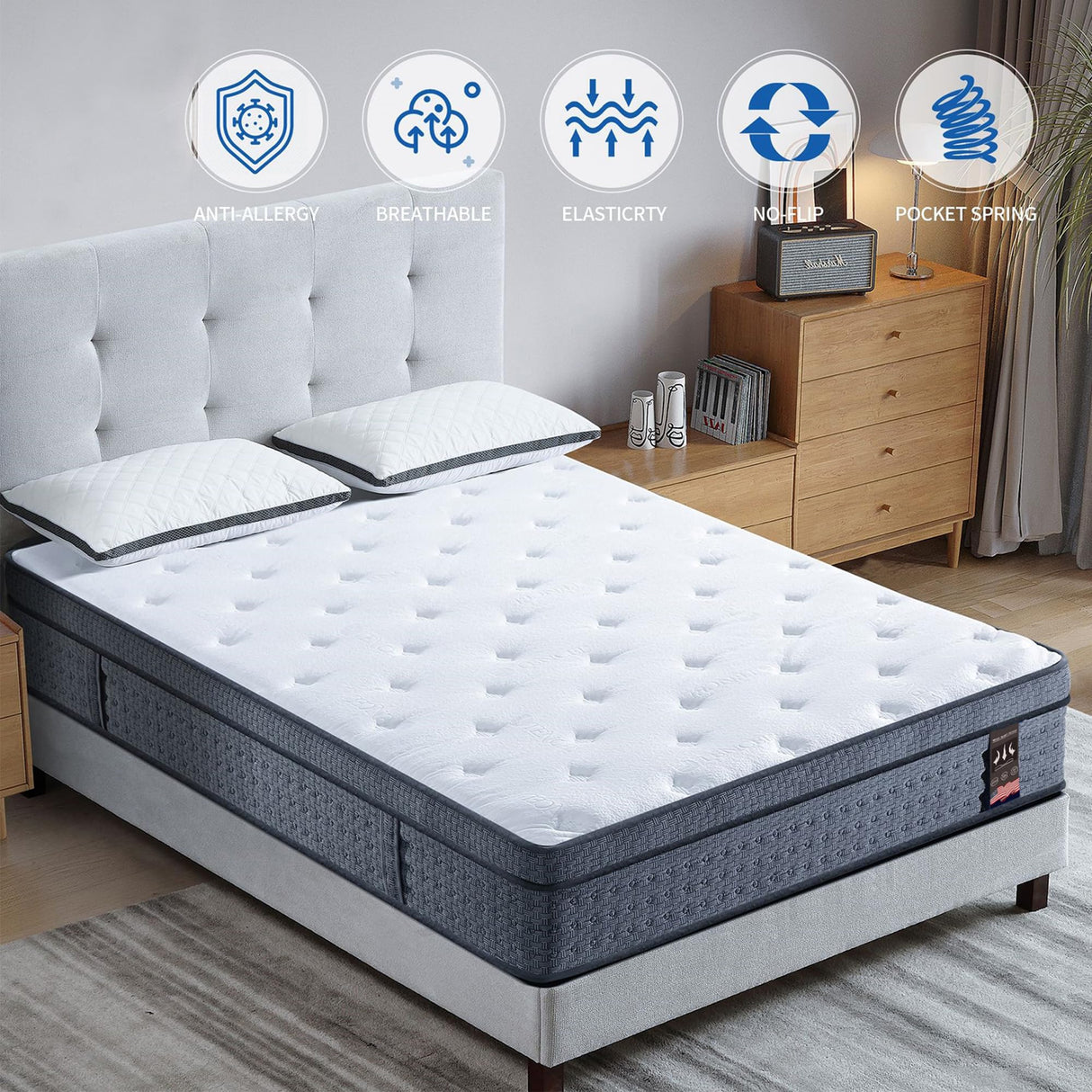 Jum Blueemo Twin XL Mattress 14 inch Colchones Memory Foam Mattress Twin XL Size Hybrid Medium Firm/Extra Lumbar Support/Fireproof Grade III Anti Pilling/Pressure Relief/Certi PUR-US Jum Blueemo