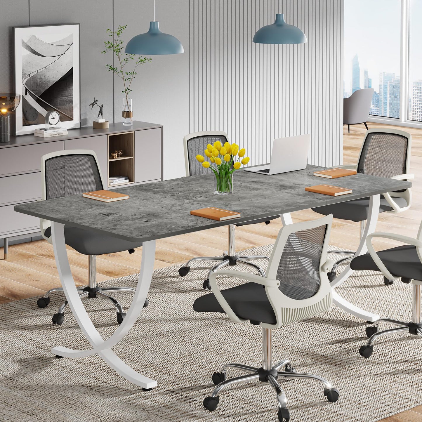 Tribesigns Executive Desk, 63” W x 31.5” D Large Office Desk, Modern Computer Desk Conference Table Meeting Room Table, Business Furniture for Home Office, Gray and White