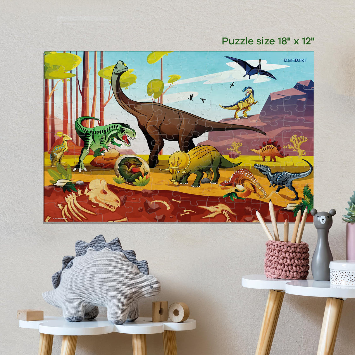 Glow in The Dark 100 Piece Dinosaur Puzzle for Kids - Dinosaurs Jigsaw Puzzles Toys for Boys & Girls Ages 6-8 - Christmas Birthday Gifts for Age 6 7 8 Year Old Toddler Boy Girl Gift - Dino Toy Dan&Darci