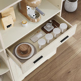 DWVO Kitchen Pantry Cabinet with Drawer, 67" Farmhouse Baker Rack with Power Outlets, Buffet Sideboard w/Microwave Stand, Cupboard Hutch Storage Cabinet for Kitchen, Living Room, Dining Room (White) DWVO