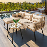 YITAHOME L-Shaped Patio Furniture Outdoor Loveseat Sectional Set for Backyard, Porch with Thick Cushions Detachable Lounger, Side Table (Light Brown+Beige) YITAHOME