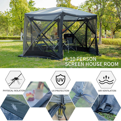 EVER ADVANCED Pop Up Gazebo Screen House Tent for Camping 11.5 ft for 8-10 Person Instant Canopy Shelter with Netting Portable for Outdoor, Backyard - WoodArtSupply