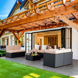 Pamapic 7 Pieces Outdoor Sectional Furniture，Wicker Patio sectional Furniture Sets，All-Weather Rattan Sectional Sofa Conversation Set with Coffee Table and Washable Couch Cushions Covers Pamapic