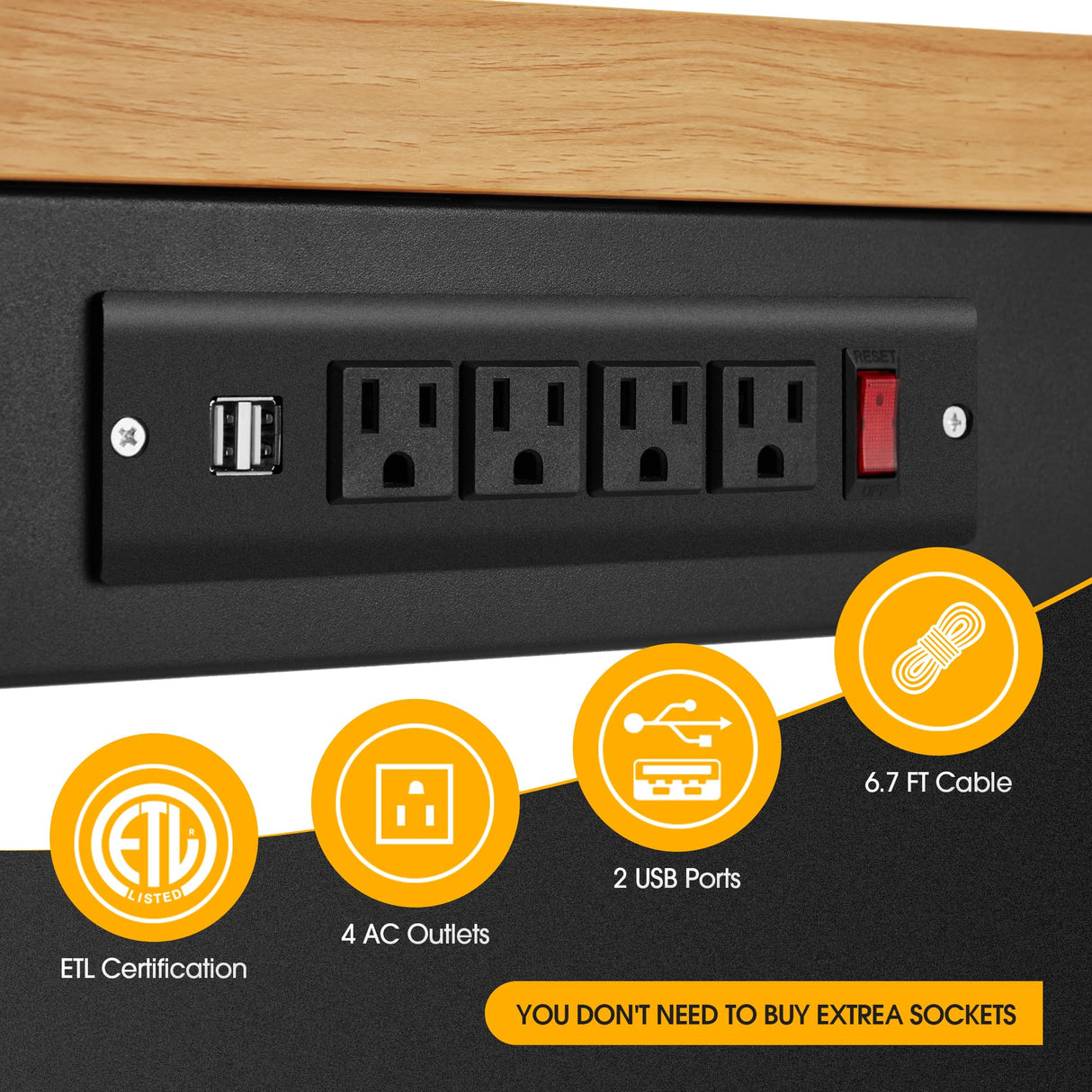 Adjustable Height Wood Workbench, 60" L X 24" W 2000 Lbs Capacity Heavy Duty Work Bench, Smooth Surface Work Table with Power Outlets for Garage, Workshop, Office, Home Antifir